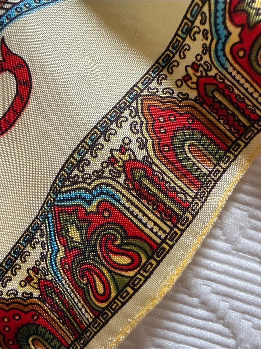 Napoli Souvenir Silk Scarf in Cream, Blue & Red